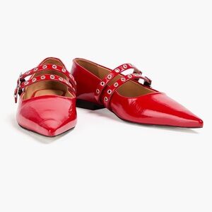 Ganni Eyelets Ballerina in Red